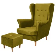 Fotele - Zestaw skandynawski Fotel uszak Floki z podnóżkiem Zielony - miniaturka - grafika 1