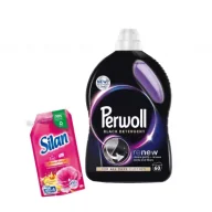 Środki do prania - Perwoll Zestaw Płyn do prania tkanin ciemnych Black (60 prań) + Silan Płyn do zmiękczania tkanin Fabrlhafter Blutenrausch gratis 3 l + 500 ml - miniaturka - grafika 1
