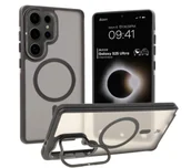 Etui i futerały do telefonów - Bizon Etui z podstawką i pierścieniem magnetycznym Case Eclipse do Galaxy S25 Ultra, przydymione z czarną ramką - miniaturka - grafika 1