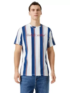 Koton Męski T-shirt z nadrukiem Slogan Crew Neck Short Sleeve Cotton, Marine Stripe (01 m), XXL - Koszulki męskie - miniaturka - grafika 1