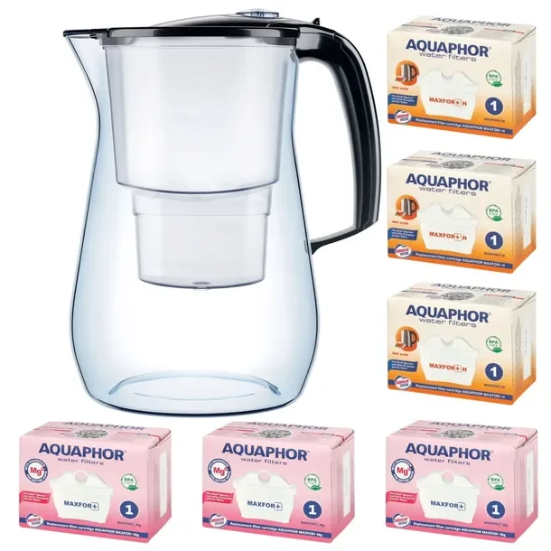 Dzbanek do filtrowania wody Aquaphor Onyx 4,2l +6 wkładów (3Mg +3H), czarny