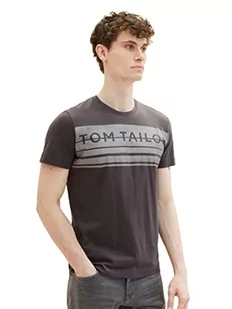 TOM TAILOR Męski T-shirt z nadrukiem logo, 10899 - Tarmac Grey, S - Koszulki męskie - miniaturka - grafika 1