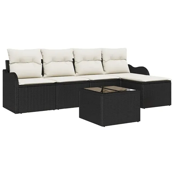 Zestaw Modułowy Sofa Ogrodowa Polirattan Czarny/Kremowy 5-elementowy