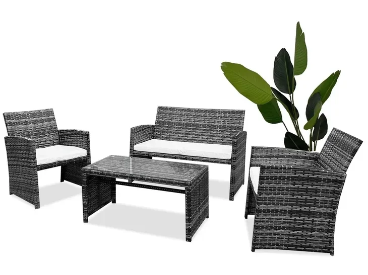 Zestaw meble ogrodowe 4 osoby rattanowy SOFA + 2x FOTEL + STOLIK