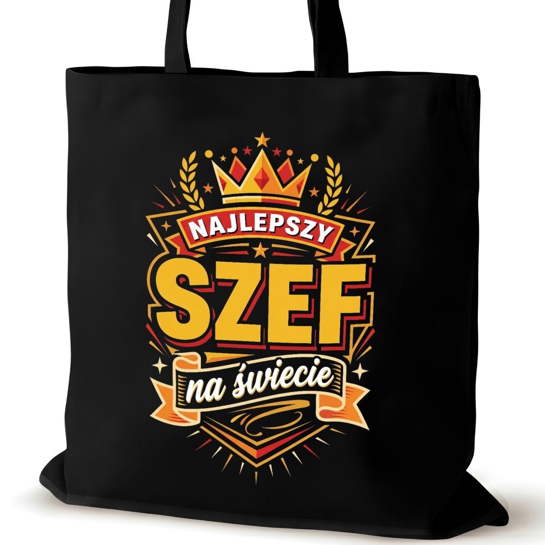 Torba bawełniana czarna dla SZEFA na ramię napisem pracy duża najlepszy