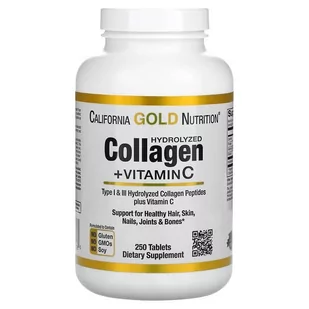 California Gold Nutrition, Hydrolyzed Collagen Peptides + Vitamin C, 250 tab. - Suplementy naturalne - miniaturka - grafika 1