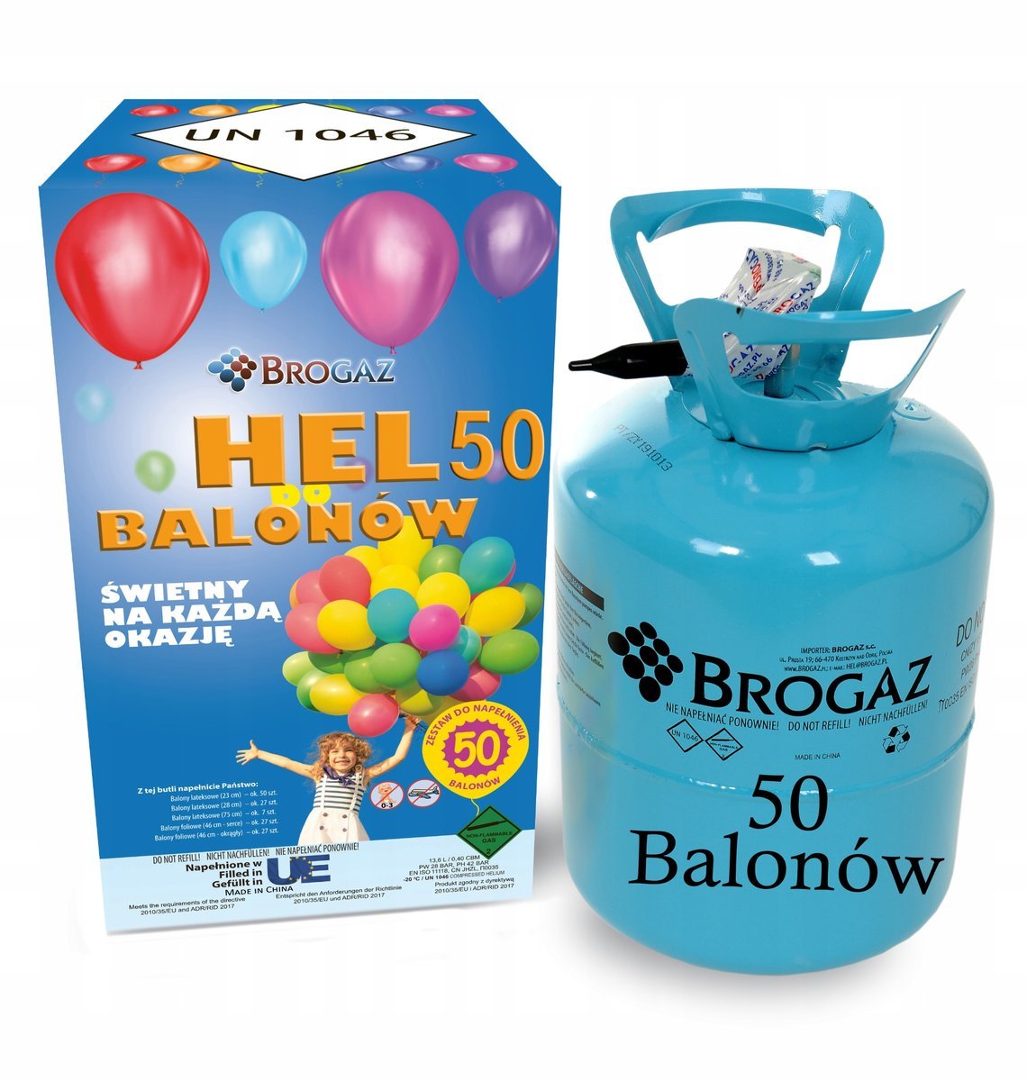 BALONY z HELEM Butla na 50 Balonów HEL DO BALONÓW Ślub Chrzest Urodziny