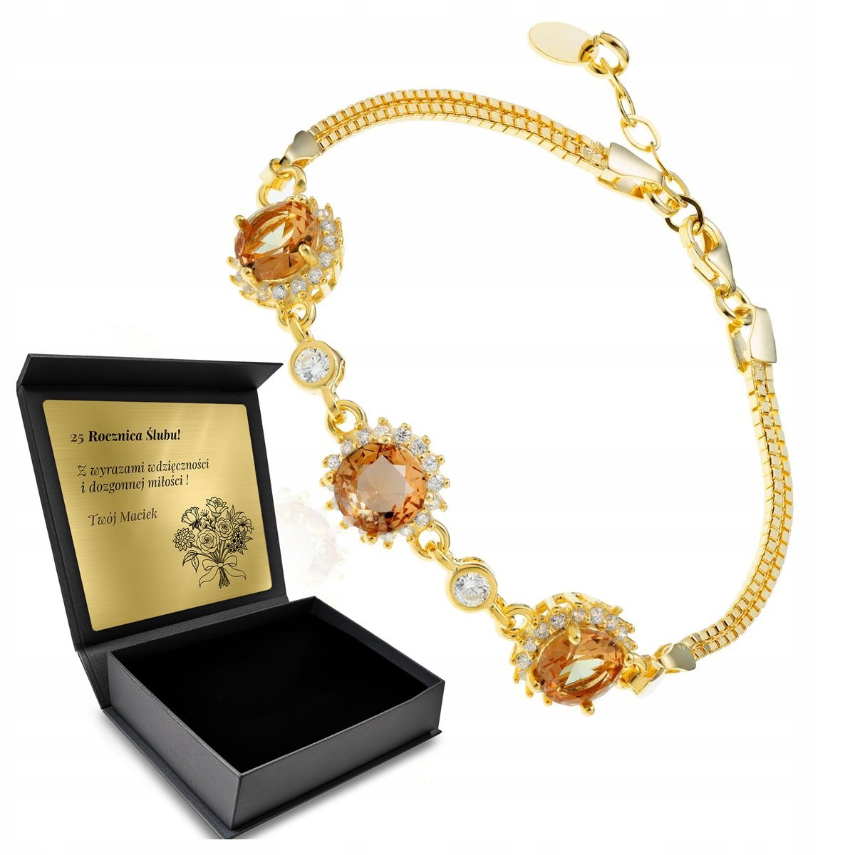 Bransoletka Pozłacane Srebro Złoto Haremu Regulowana Z Zultanitem + Grawer