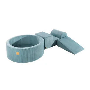 MEOWBABY Piankowy Plac Zabaw z Basenem 230x45cm/200 Piłek dla Dziecka, Corduroy, Turkusowy - Suche baseny - miniaturka - grafika 1