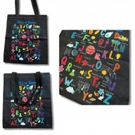 Torby i wózki na zakupy - Bawełniana Torba Na Ramię Czarna Z Motywem Naukowym 40x35cm Alfabet - miniaturka - grafika 1