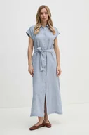 Sukienki - Pepe Jeans sukienka lniana MAYA kolor niebieski maxi prosta PL953555 - miniaturka - grafika 1