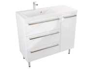 Szafki łazienkowe - Szafka Stojąca Z Umywalką ATH 90 cm D Lewa - Biały Wysoki Połysk - Uchwyty Stal Szczotkowana - miniaturka - grafika 1