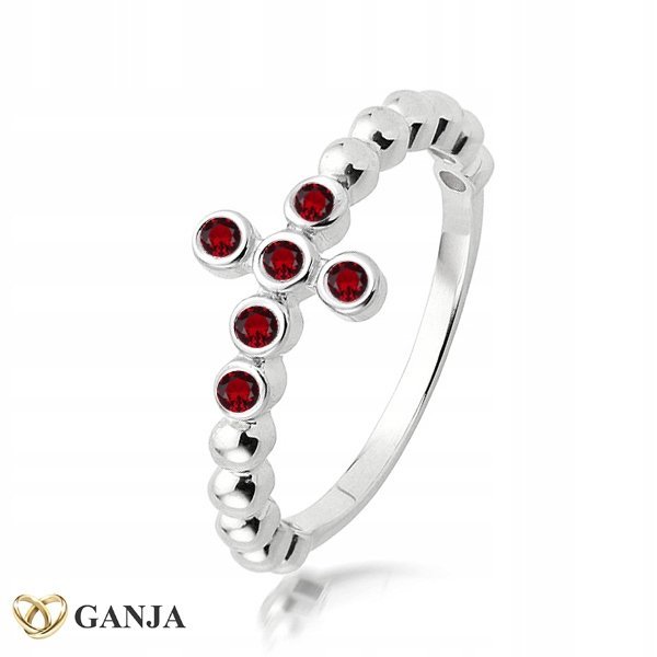 Srebrny pierścionek z krzyżykiem z kamieniami