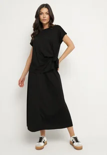 Czarny Komplet z Wiskozą Spódnica i Bluzka z Wiązaniem Davissael - Komplety damskie - miniaturka - grafika 1