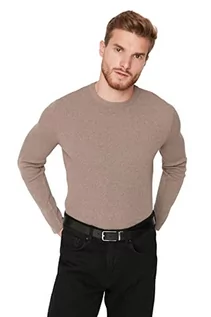 Bluzy męskie - Trendyol Męska bluza z okrągłym dekoltem, gładka dopasowana bluza, kolor norek, M, Kolor norek, M - grafika 1