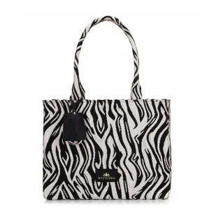 Damska shopperka żakardowa z chwostem biało - czarna - Torebki damskie Damska shopperka żakardowa z chwostem biało - czarna - Torebki damskie - miniaturka - grafika 1