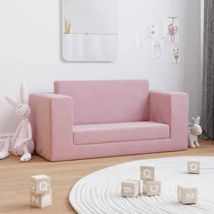 vidaXL 2-osobowa sofa dla dzieci, rozkładana, różowa, miękki plusz - Łóżka dla dzieci i młodzieży - miniaturka - grafika 1