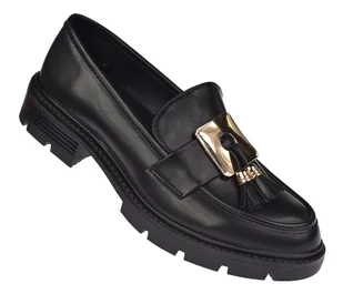 Czarne półbuty damskie mokasyny na obcasie P-3-Y107 eleganckie loafersy rozm:36 - Półbuty damskie Czarne półbuty damskie mokasyny na obcasie P-3-Y107 eleganckie loafersy rozm:36 - Półbuty damskie - miniaturka - grafika 1