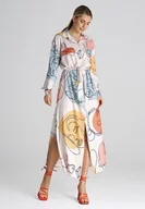 Sukienki - Koszulowa SUKIENKA do łydek z kołnierzykiem | ozdobne patki | Wielokolorowa M - miniaturka - grafika 1