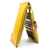 Portfele - Damski Portfel z Prawdziwej Skóry Blokujący RFID etui na Karty Kredytowe Zamek Torebka Telefon Komórkowy Torebka żółta - miniaturka - grafika 1