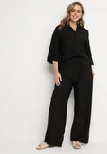 Komplety damskie - Czarny Komplet z Wiskozy Koszula z Podpinanymi Rękawami i Szerokie Spodnie Dormoi - miniaturka - grafika 1