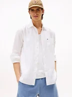Koszule męskie - camicie uomo tommy hilfiger mw0mw39425 piece dye ybs white - miniaturka - grafika 1