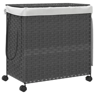 vidaXL Kosz na pranie z kółkami Szary 60x35x60,5 cm Rattan - Kosze na bieliznę - miniaturka - grafika 1