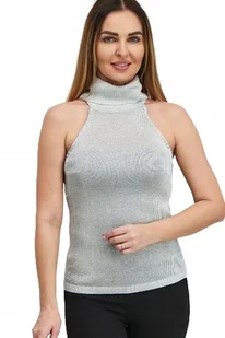GUESS BLUZKA NA RAMIĄCZKACH Z METALICZNEJ WISKOZY SREBRNA XS GXB - Bluzki damskie - miniaturka - grafika 1
