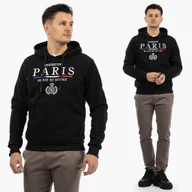 Bluzy męskie - Bluza Męska Z Kapturem Z Nadrukiem Sportowa Kangurka Czarna L Czarny - miniaturka - grafika 1