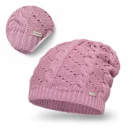 Czapki damskie - Zimowa Czapka Damska Smerfetka Czapka Różowa Ażurowa Przedłużana PaMaMi - miniaturka - grafika 1