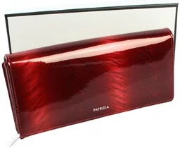 Portfel Damski PATRIZIA Skóra Licowa Długi MAX Z Suwakiem I Dodatkowym Organizerem FF-122 CZERWONY RFID 19,5 x 10 x 3,5 [cm] - Portfele - miniaturka - grafika 1