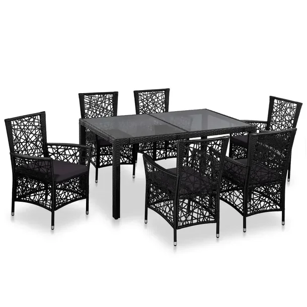 Zestaw mebli ogrodowych z polirattanu czarny, 1 stół 150x90x75 cm, 6 krze