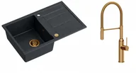 Zlewozmywaki z baterią - Quadron Zlewozmywak granitowy jednokomorowy 78*50*22 cm z ociekaczem MORGAN 111 BLACK DIAMOND z miedzianym odpływem z baterią MARILYN Q LINE z ruchomą wylewką kolor miedziany - miniaturka - grafika 1