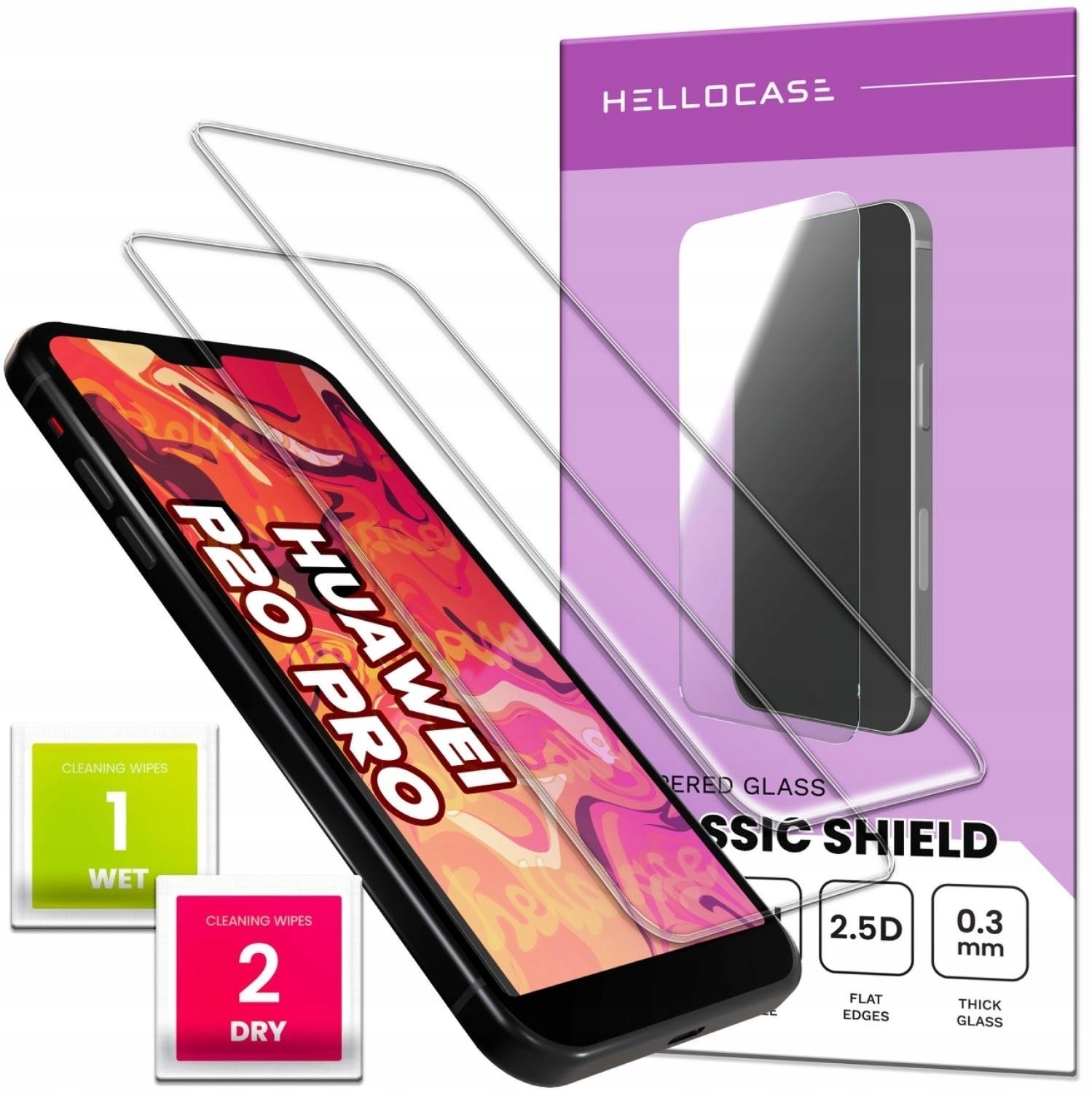 2-PAK Szkło Hartowane Do Huawei P20 Pro Płaskie, 2.5D, Szybka, 9H