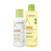 Kosmetyki kąpielowe dla dzieci - Zestaw A-Derma Exomega Control olejek emolient pod prysznic skóra sucha skłonna do atopii od urodzenia 500 ml + krem emolient skóra sucha i skłonna do atopii 400 ml - miniaturka - grafika 1
