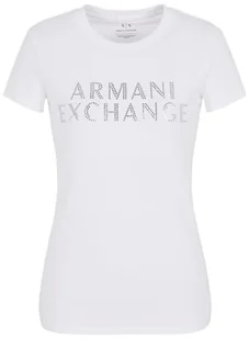 Armani Exchange Damska koszulka Slim Fit Stretch Cotton Embellished Logo Fitted Tee T-Shirt, biały, XXL - Koszulki i topy damskie - miniaturka - grafika 1