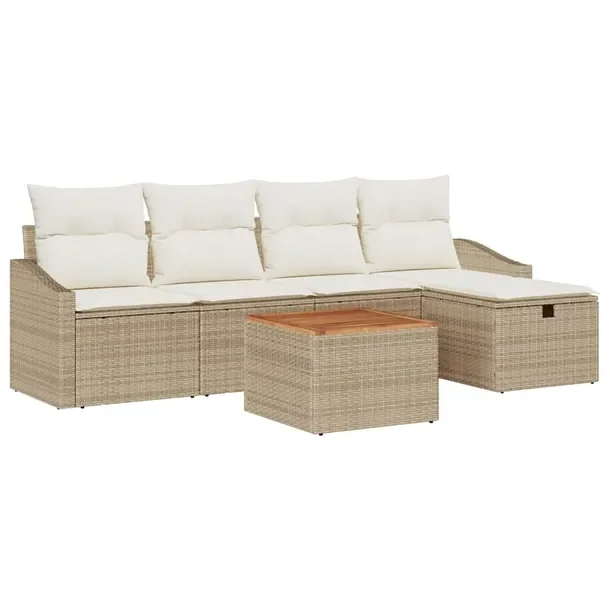Zestaw sof ogrodowych, 6 części, beżowy, rattan, 70 cm głębokość sie