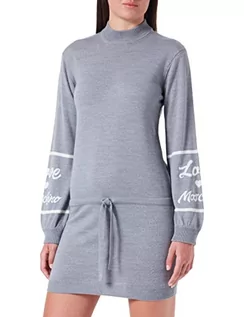 Sukienki - Love Moschino Damska sukienka turtleneck Blended Wool Dress, Melange Dark Grey, 42 - grafika 1