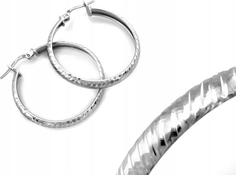 Srebrne kolczyki 925 angielskie szerokie koła zdobione 32mm dla kobiety