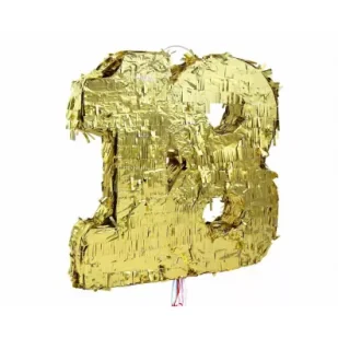 Piniata cyfra 18 metaliczna złota 50x40.5x8cm - Dekoracje sali - miniaturka - grafika 1