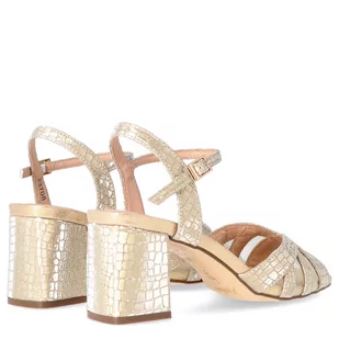 Zdobione sandały na słupku - MENBUR 23708 ZŁOTE - Czółenka - miniaturka - grafika 3