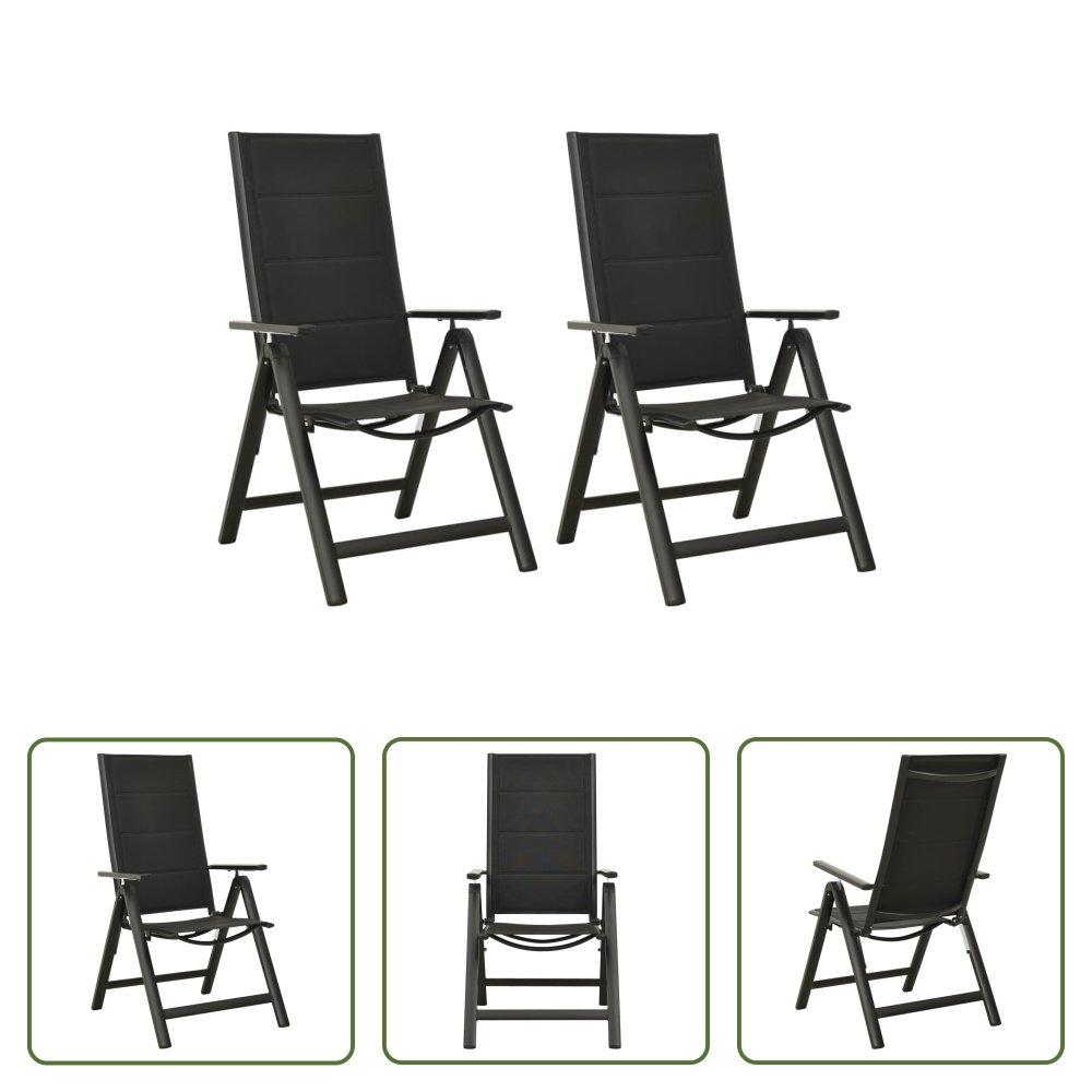 The Living Store Składane krzesła ogrodowe 2 szt. Tkanina i aluminium, czarne