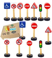 Zabawki sensoryczne - Drewniane ZNAKI DROGOWE dla dzieci pomoce dydaktyczne do przedszkola szkół Viga 3+ - miniaturka - grafika 1