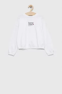 Bluzy dla dziewczynek - Tommy Hilfiger bluza dziecięca kolor biały z nadrukiem - grafika 1