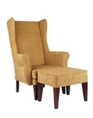 Taborety i hokery - -8% z kodem AUTUMN - Zestaw: pufa Uszak + fotel Uszak gładki musztardowy, wygodny, do salonu, tapicerowany - miniaturka - grafika 1