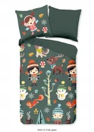 Pościel dla dzieci - Pościel dla dziecka zimowa zabawa dzieci zima 140x200 ciemno zielona - miniaturka - grafika 1