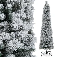 Choinki - COSTWAY Choinka ołówkowa 180 cm ze śniegiem, sztuczna choinka z oświetleniem, 150 diod LED w kolorze ciepłej bieli, wąska choinka z metalowym stojakiem, sztuczna choinka PVC, biała - miniaturka - grafika 1