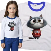 Piżamy dla dziewczynek - Piżama dziecięca Kot Z Lampkami Choinkowymi Śmieszna Mina Święta 86/92 - VoloDonum - miniaturka - grafika 1