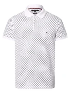 Koszulki męskie - Tommy Hilfiger Męska koszulka polo Mężczyźni Bawełna biały wzorzysty, XL - miniaturka - grafika 1