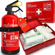 Akcesoria motoryzacyjne - ZESTAW GAŚNICA PROSZKOWA 1KG Z UCHWYTEM PLASTIKOWYM APTECZKA PIERWSZA POMOC - miniaturka - grafika 1